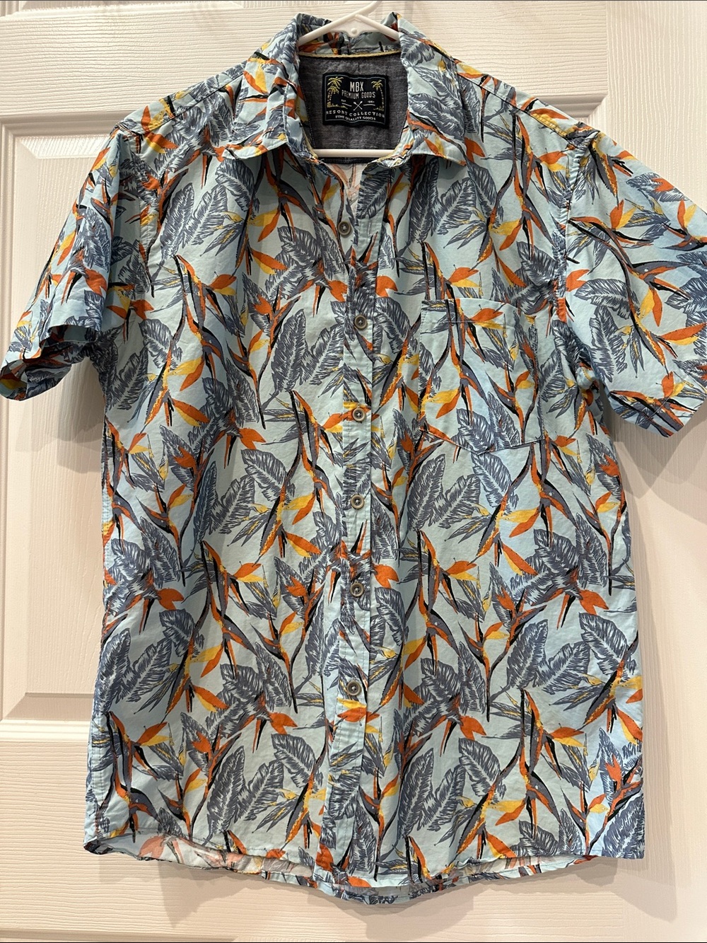 MBX Denim Goods Resort Collection Men’s M Birds of Paradise Floral Button Down